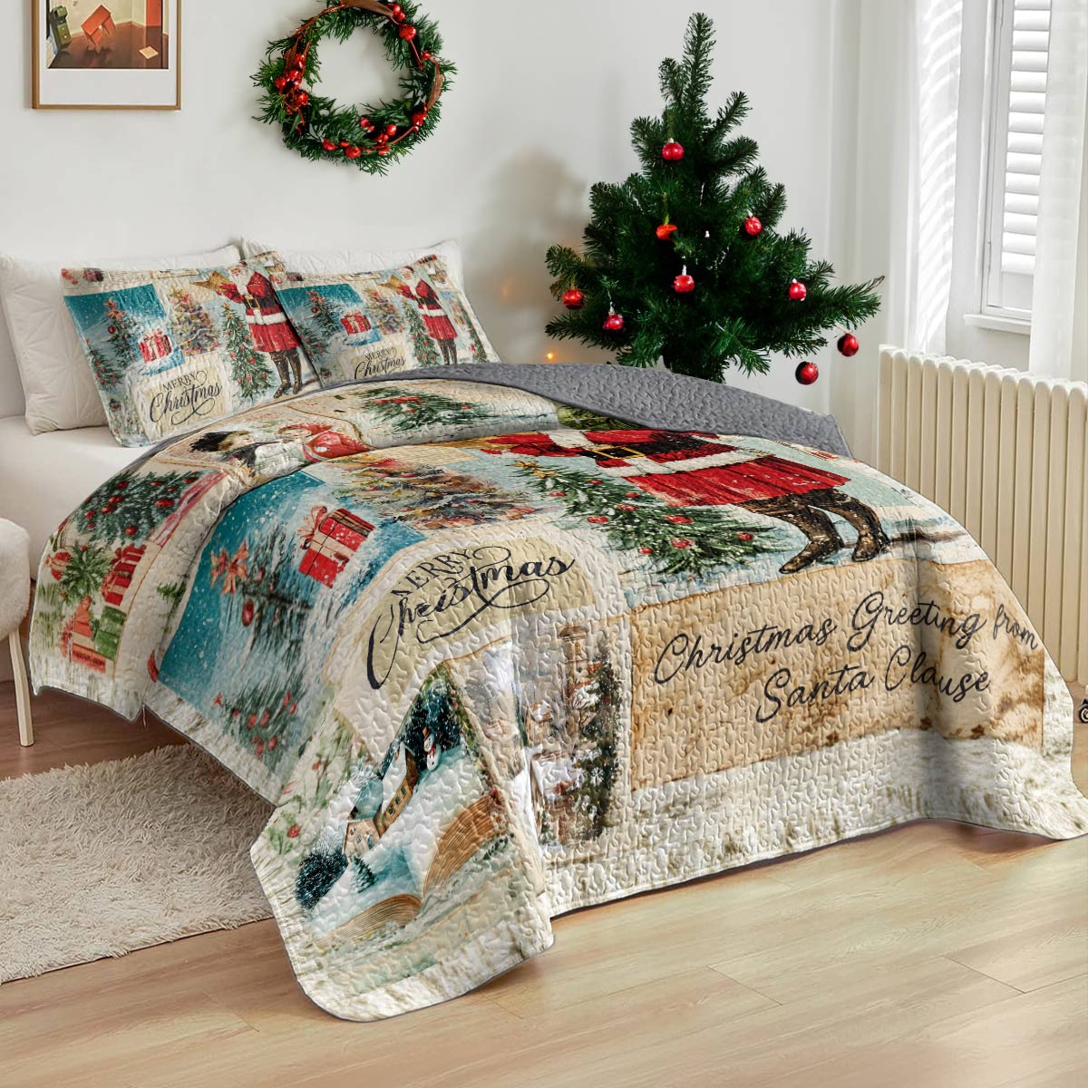 Shineful All Season Quilt 3-Piece Set Santa Greetings