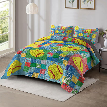 Shineful All Season Quilt 3-Piece Set Bright Softbal Patchwork