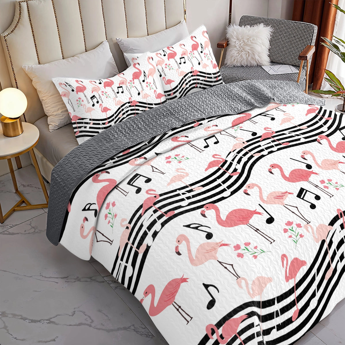 Shineful All Season Quilt 3-Piece Set Flamingo Melody