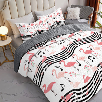 Shineful All Season Quilt 3-Piece Set Flamingo Melody