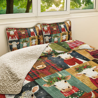 Shineful All Season Quilt 3-Piece Set Joyful Winter Cows