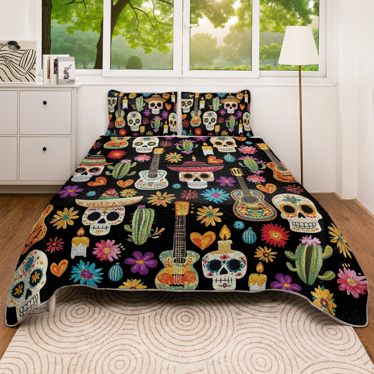 Shineful All Season Quilt 3-Piece Set Fiesta of Skulls