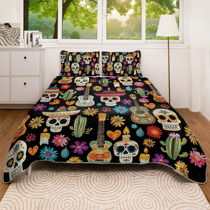 Shineful All Season Quilt 3-Piece Set Fiesta of Skulls