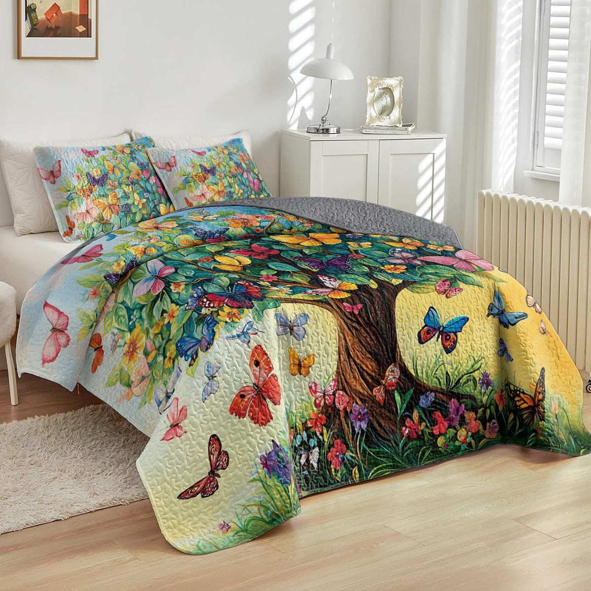 Shineful All Season Quilt 3-Piece Set Butterfly Dream Tree