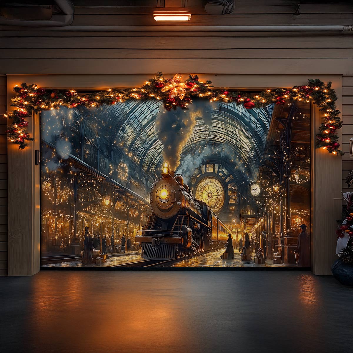 Shineful Garage Door Banner Decoration Snowy Station