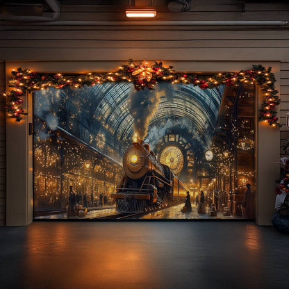 Shineful Garage Door Banner Decoration Snowy Station