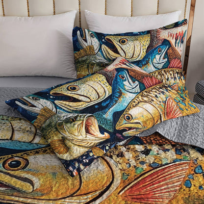 Shineful All Season Quilt 3-Piece Set Colorful Fishes