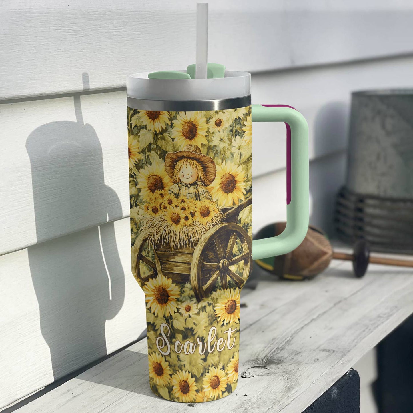 Shineful Tumbler Personalized Scarecrow Sunflower