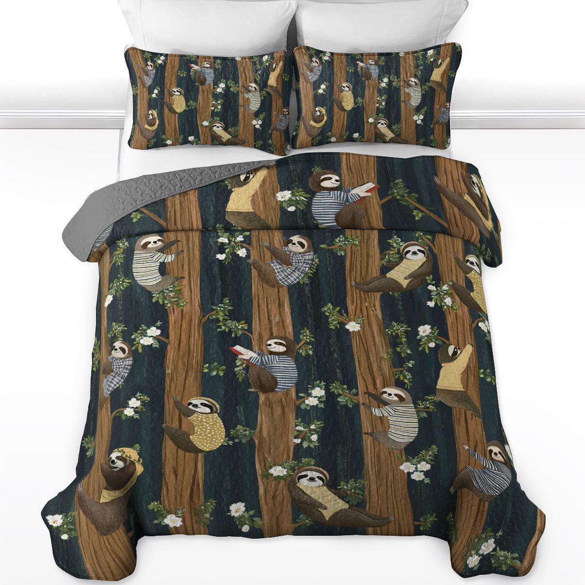 Shineful All Season Quilt 3-Piece Set Sloth Forest Flow