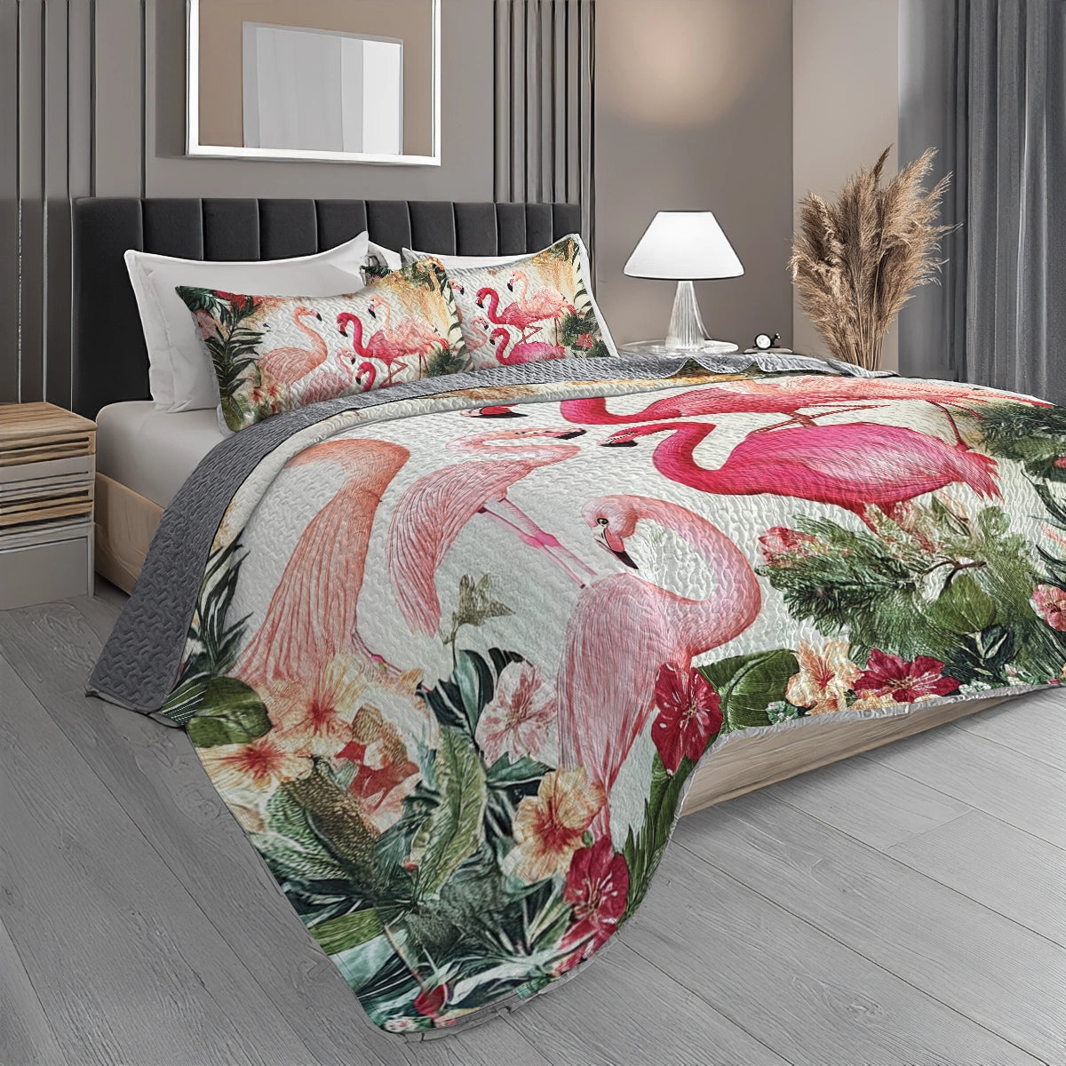 Shineful All Season Quilt 3-Piece Set - Tropical Flamingo Paradise