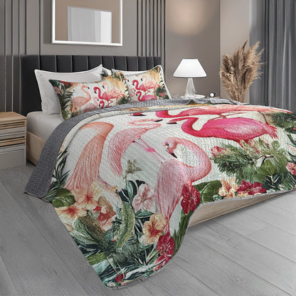 Shineful All Season Quilt 3-Piece Set - Tropical Flamingo Paradise