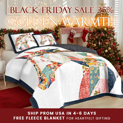 Shineful Quilt 3-Piece Set Charming Floral Horse
