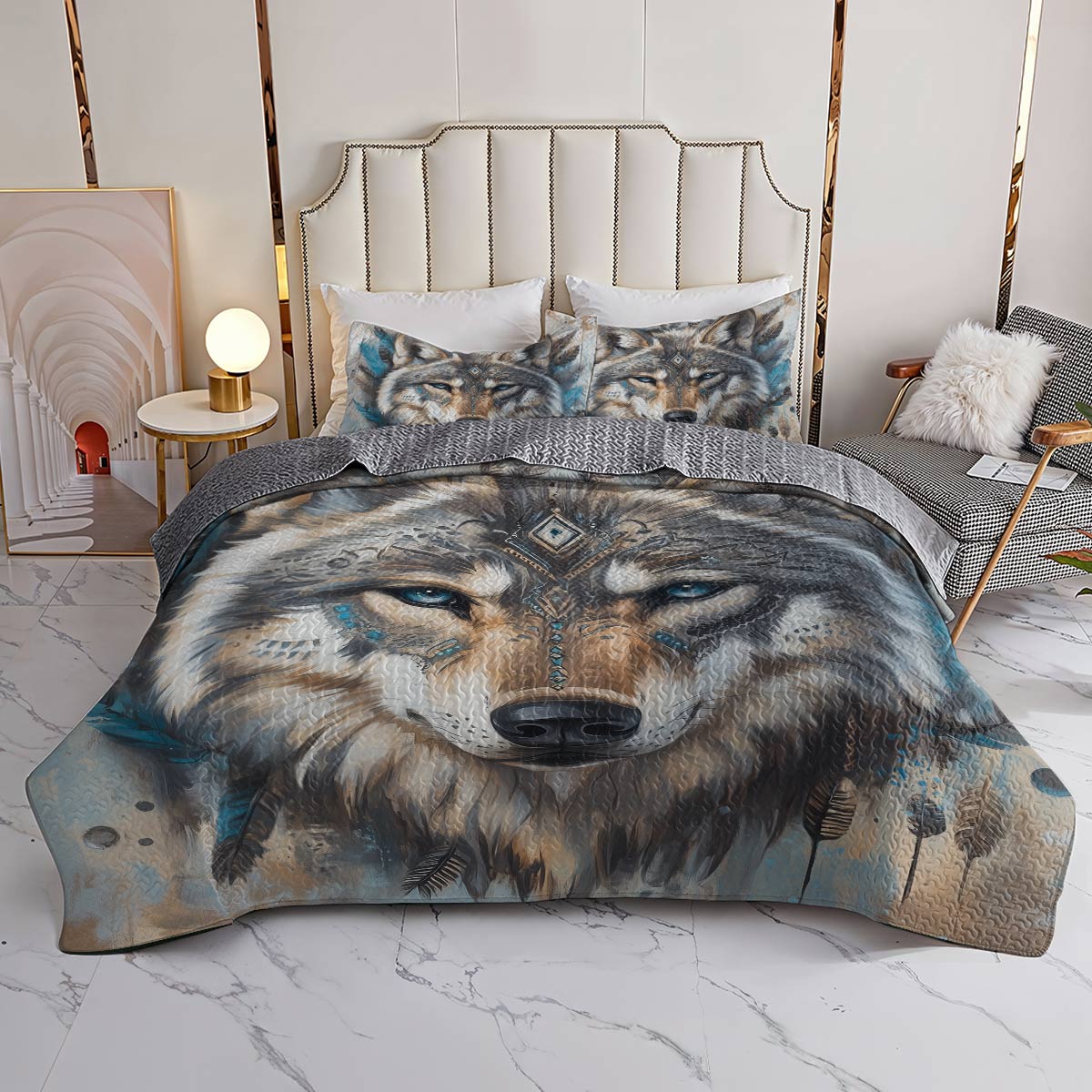 Shineful All Season Quilt 3-Piece Set - Wolf Mystic Spirit