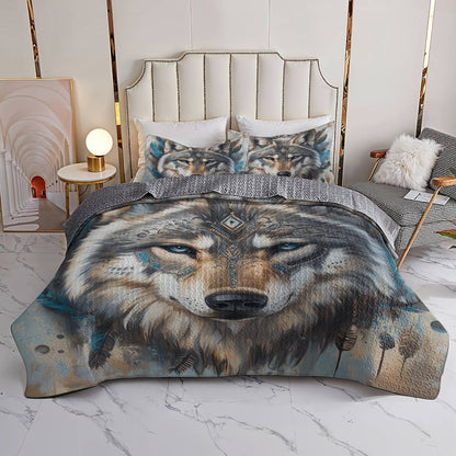 Shineful All Season Quilt 3-Piece Set - Wolf Mystic Spirit