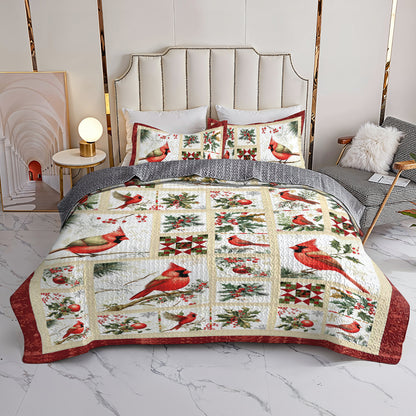 Shineful All Season Quilt 3-Piece Set Cardinal Winter Christmas
