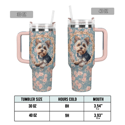 Shineful Tumbler Personalized Yorkie Blossom Elegance
