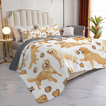 Shineful All Season Quilt 3-Piece Set Playful Golden Retriever Pattern