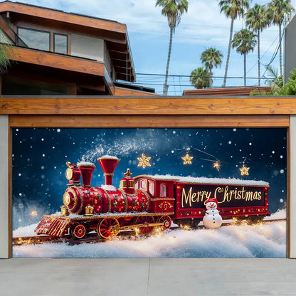 Shineful Garage Door Banner Decoration Merry Christmas Steam Engine