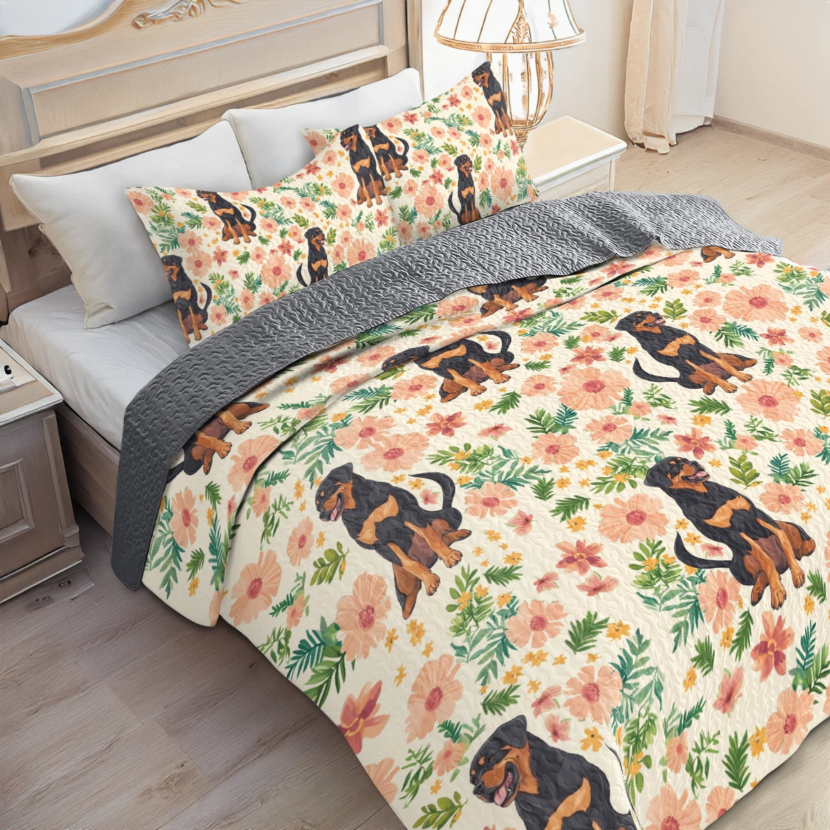 Shineful All Season Quilt 3-Piece Set Rottie Blossoms