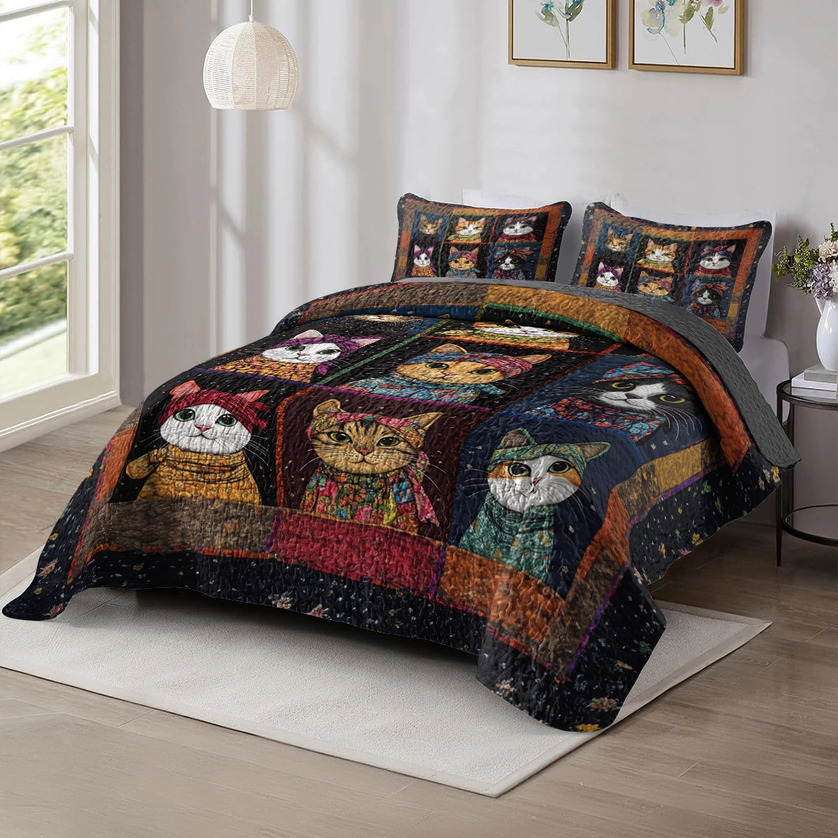 Shineful All Season Quilt 3-Piece Set - Retro Cat Charm