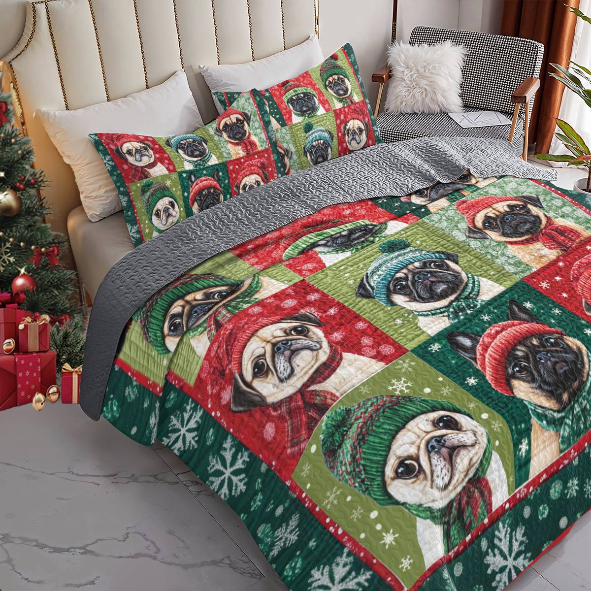Shineful All Season Quilt 3-Piece Set Festive Frenchie