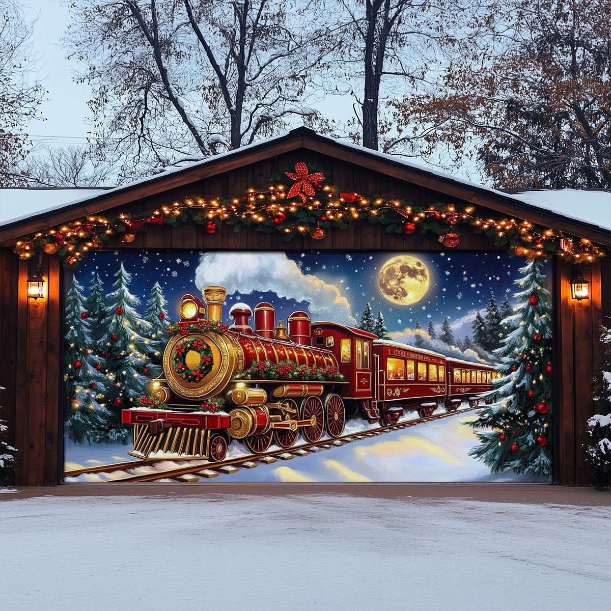 Shineful Garage Door Banner Decoration Christmas Magical Train