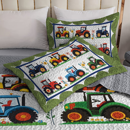 Shineful All Season Quilt 3-Piece Set - Tractors On The Floral Farm