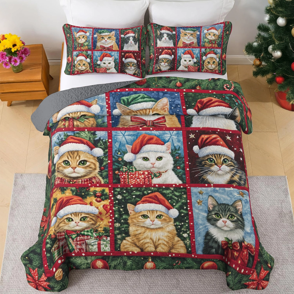 Shineful All Season Quilt 3-Piece Set Santa's Furry Helpers