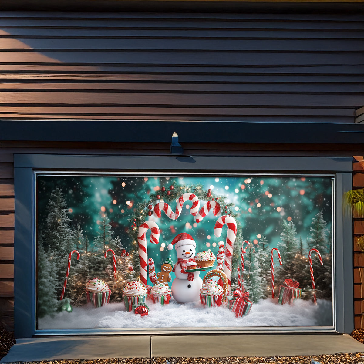 Shineful Garage Door Banner Decoration - Candy Wonderland Snowman