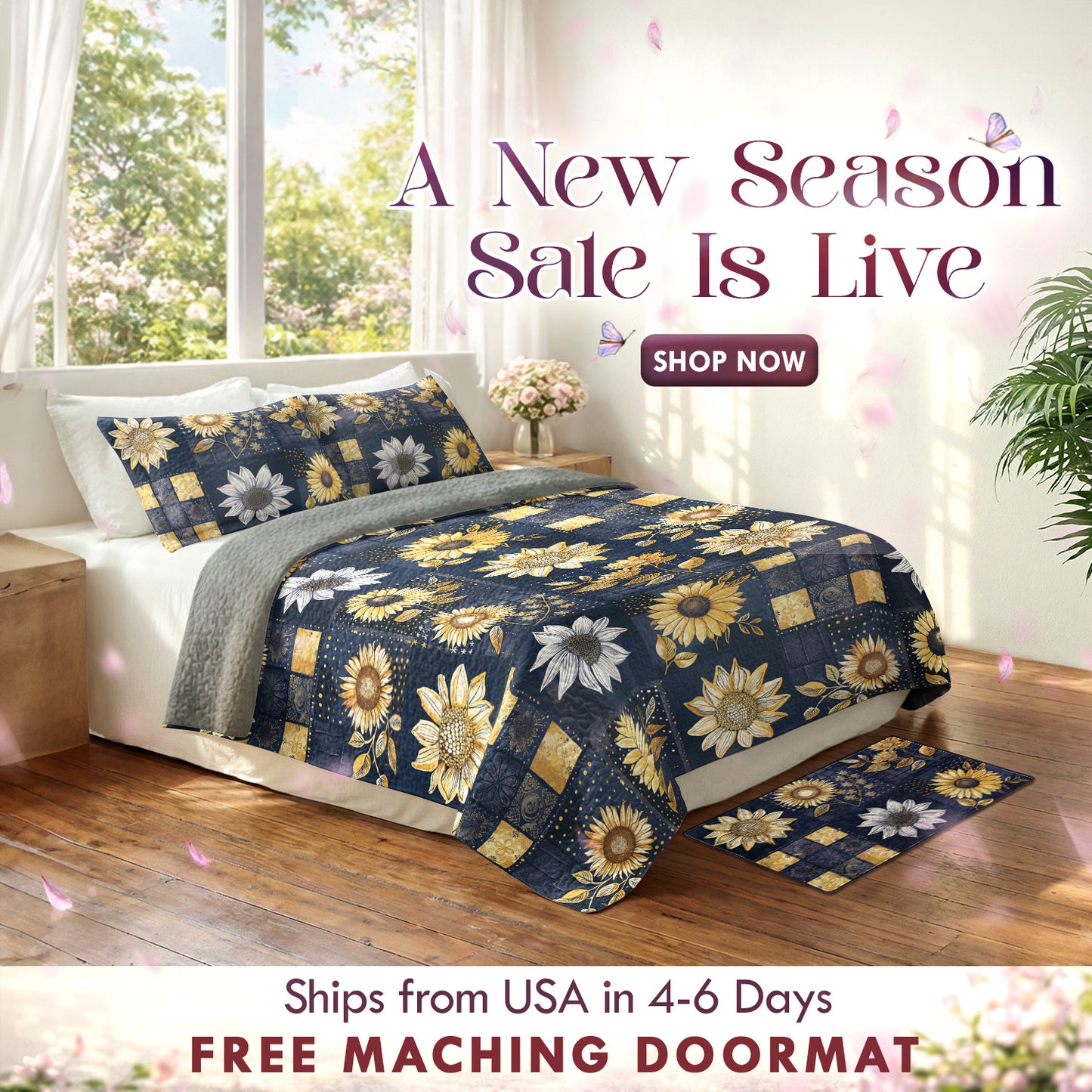 Shineful Quilt 3-Piece Set Inelegance Sunflowers