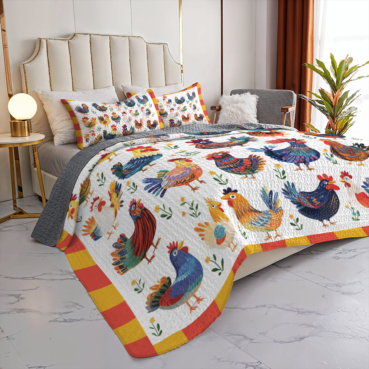 Shineful All Season Quilt 3-Piece Set Colorful Rooster