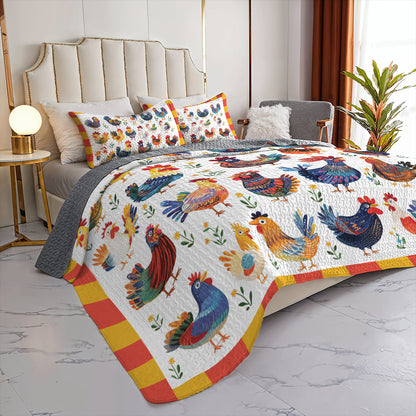 Shineful All Season Quilt 3-Piece Set Colorful Rooster