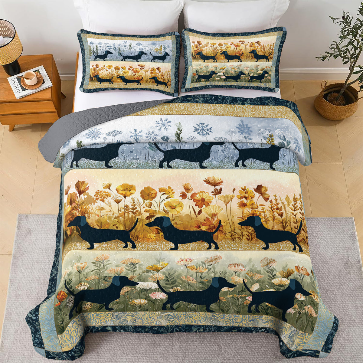 Shineful All Season Quilt 3-Piece Set Dachshund Meadow