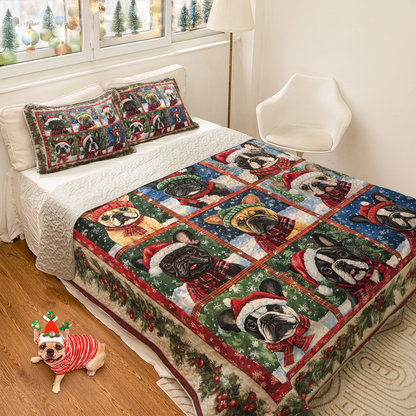 Shineful All Season Quilt 3-Piece Set - French Bulldog Holiday Cheer