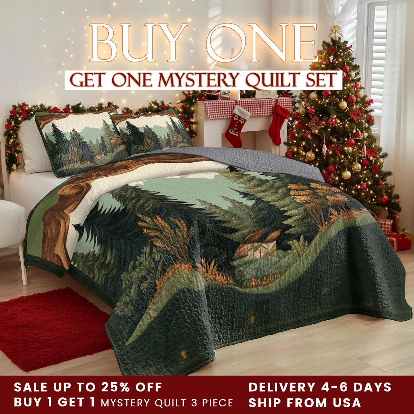 Shineful Quilt 3-Piece Set Forest Cabin