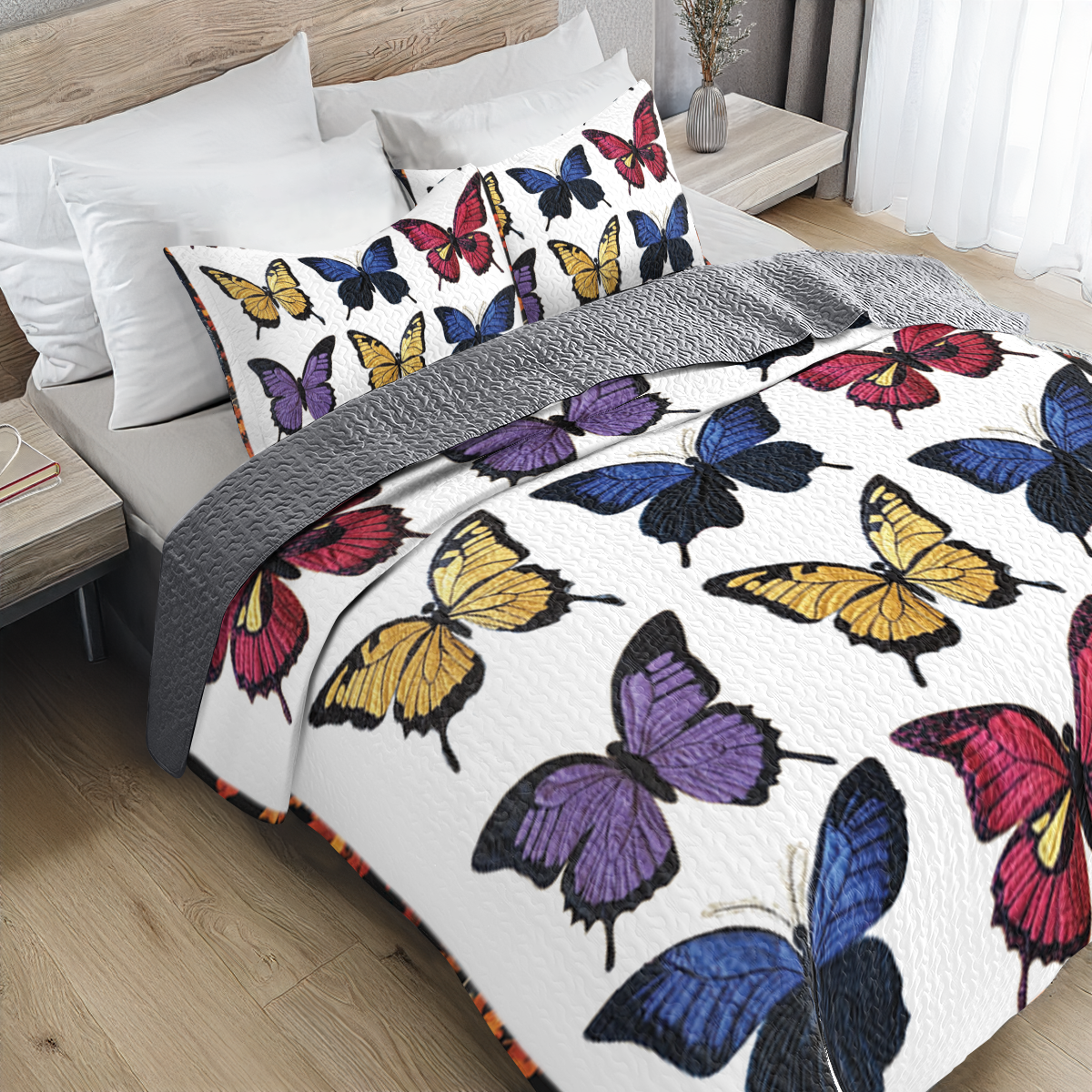 Shineful All Season Quilt 3-Piece Set - Purple Butterfly Bliss