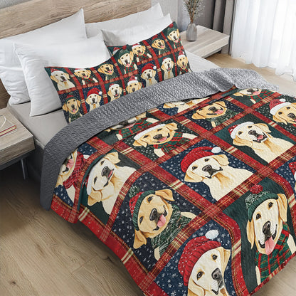Shineful All Season Quilt 3-Piece Set Golden Christmas Cheer