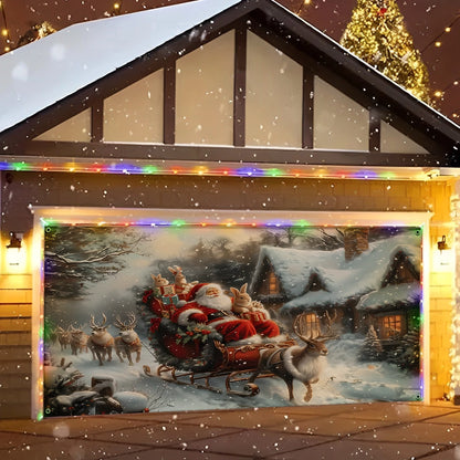 Shineful Garage Door Banner Decoration Santa's Snowy Night Scene