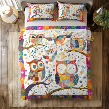 Shineful All Season Quilt 3-Piece Set Owl Patchwork