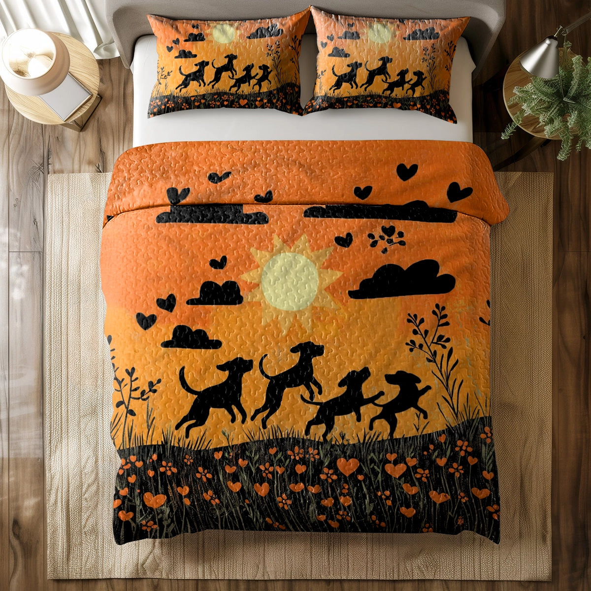 Shineful All Season Quilt 3-Piece Set Sunset Playtime Labrador