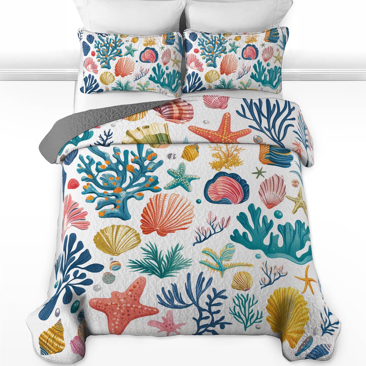 Shineful All Season Quilt 3-Piece Set - Seashell Ocean Breeze
