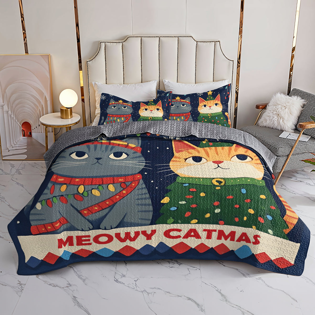 Shineful All Season Quilt 3-Piece Set Meowy Catmas