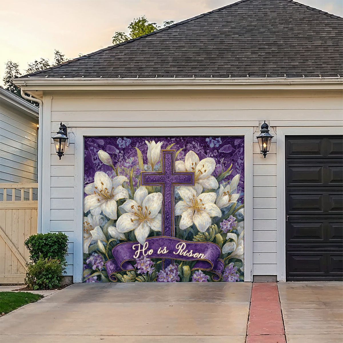 Shineful Garage Door Banner Decoration Easter Lily Cross