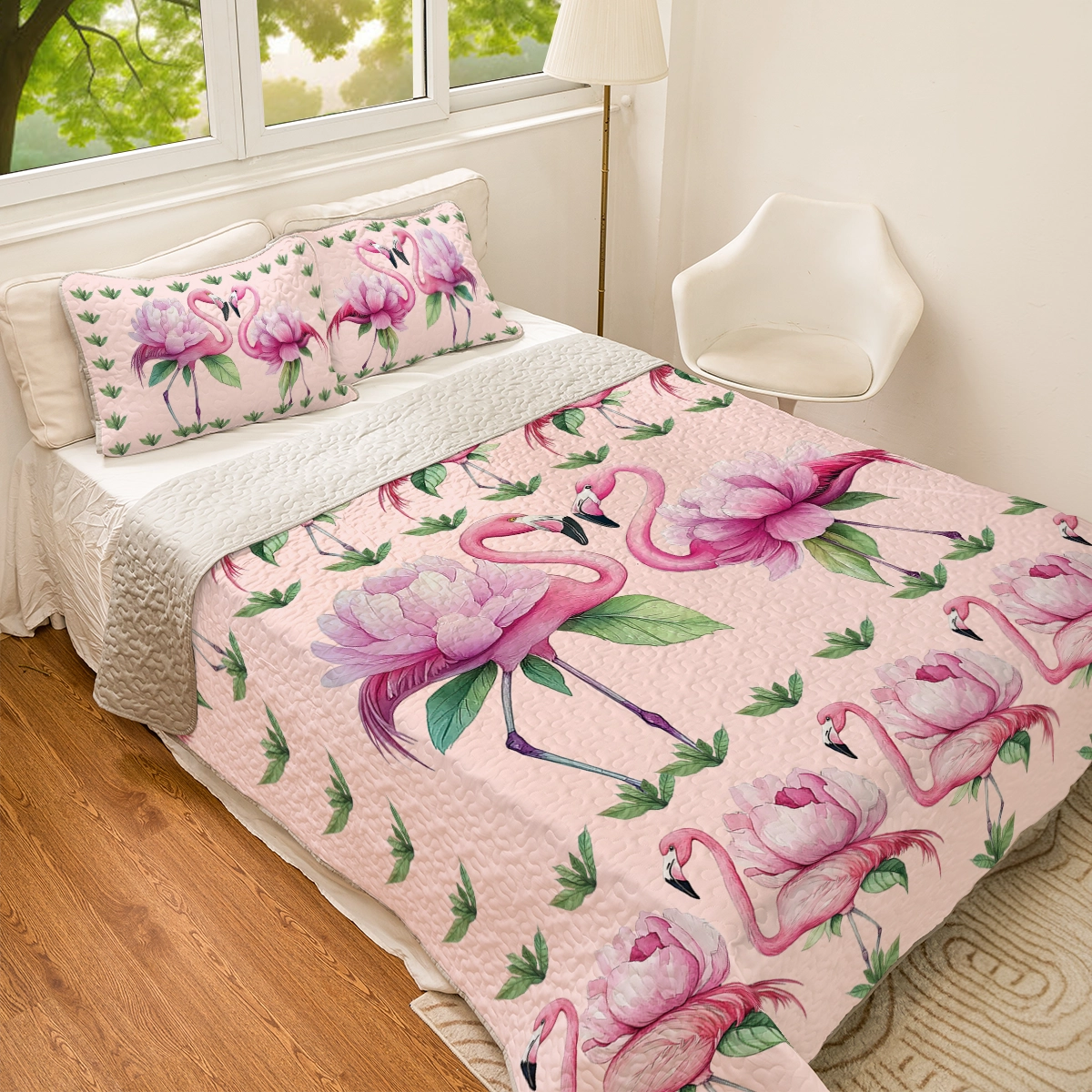 Shineful All Season Quilt 3-Piece Set - Pink Flamingo Paradise 