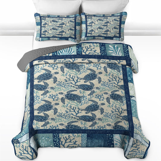 Shineful All Season Quilt 3-Piece Set Ocean Turtle