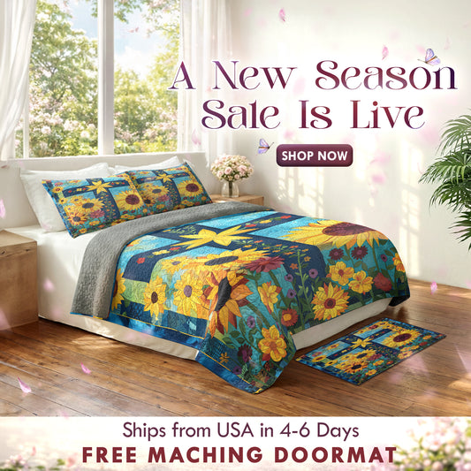 Shineful  Quilt 3-Piece Set Sunflower Cross