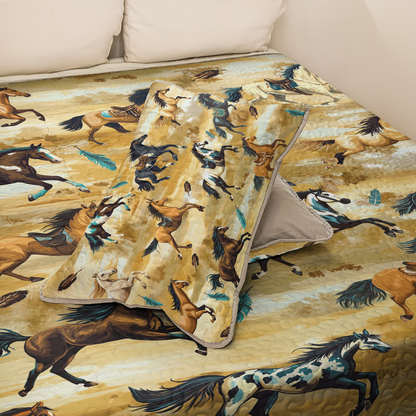 Shineful All Season Quilt 3-Piece Set Galloping Tribal Steeds