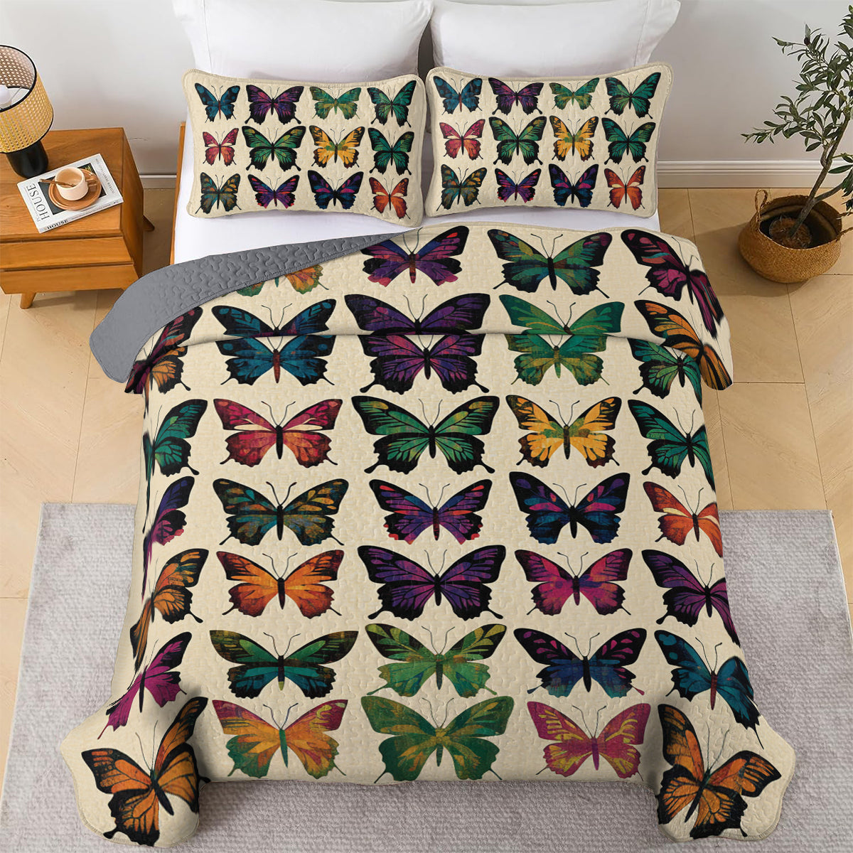 Shineful All Season Quilt 3-Piece Set Garden of Butterflies