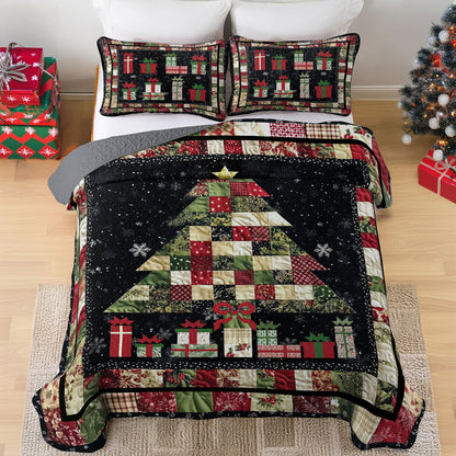 Shineful All Season Quilt 3-Piece Set Festive Patchwork Christmas Tree