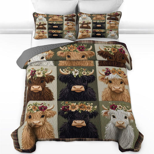 Shineful All Season Quilt 3-Piece Set Cute Baby Highland Cows
